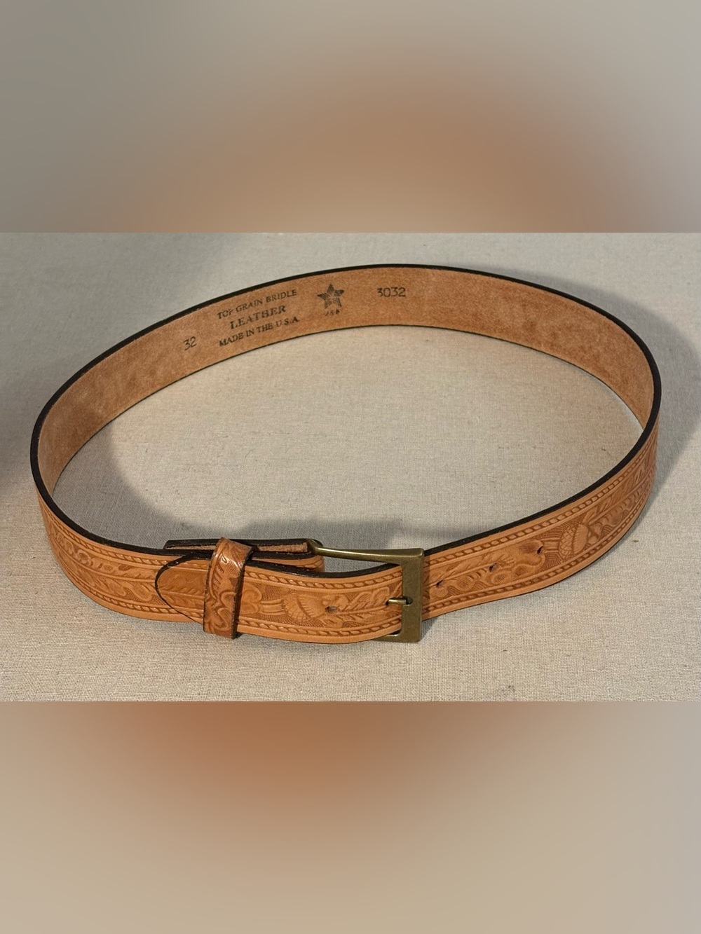 Top Grain Bridle Men's Tan Leather Belt 32